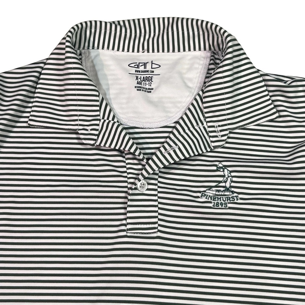 Pinehurst Logo Golf Polo Garb Boys XL Green White Striped Golf EUC